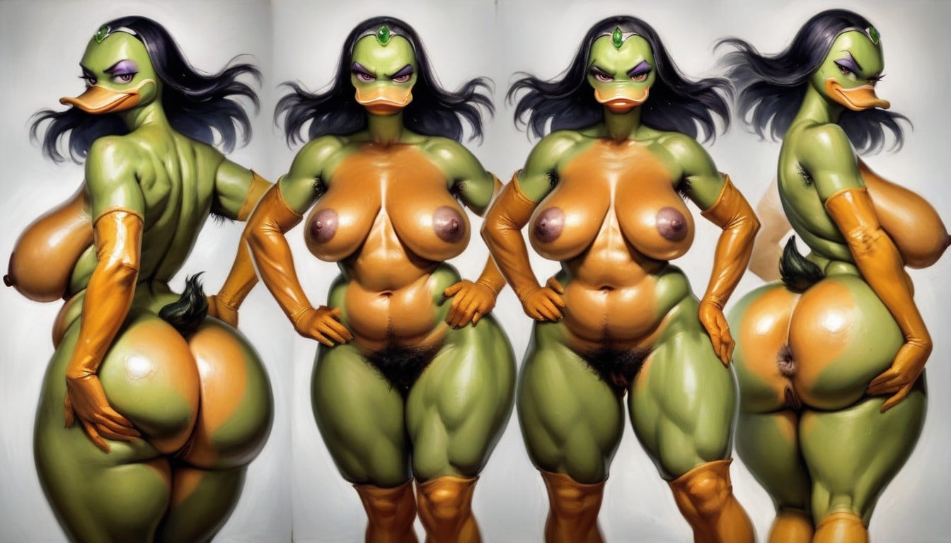 Muscular Bbw, Sexy Female Anthropomorphic Duck, Black Hair AI Porn