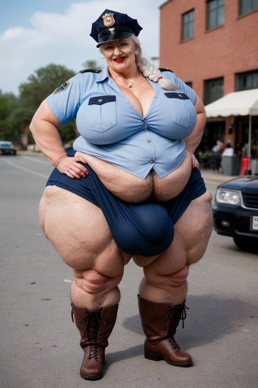 Complete Police Uniform, Large Long Bulge Through Clothing, Background Shemale AI Porn
