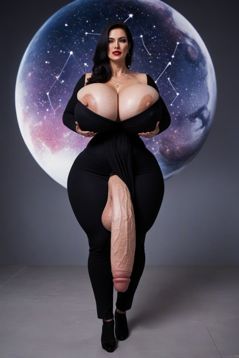 Gigantic Testicles, Black Hair, Planets Shemale AI Porn