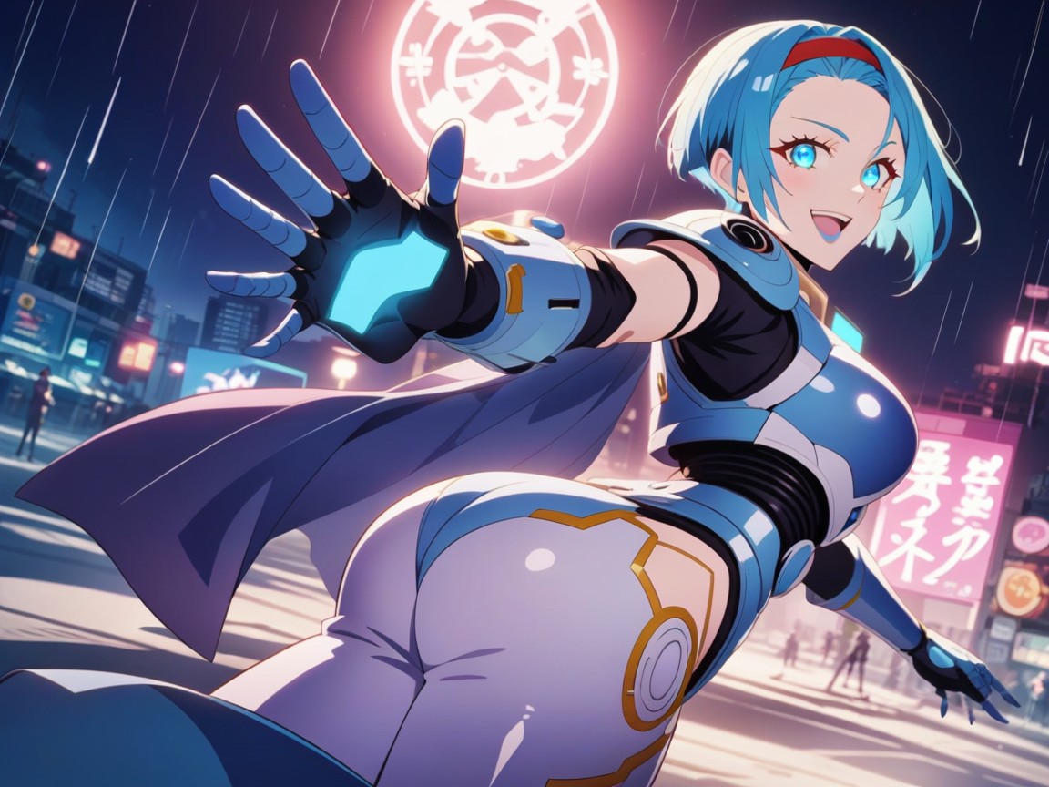 Sloped Shoulders, Blue Hair Highlights, 彎腰 AI黄片