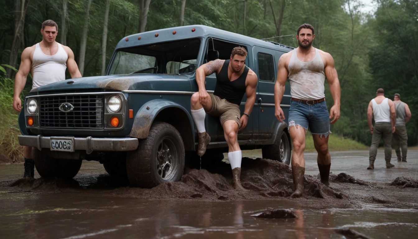 Denim, Glistening Muscles, Thigh Tattoo Porno gay IA