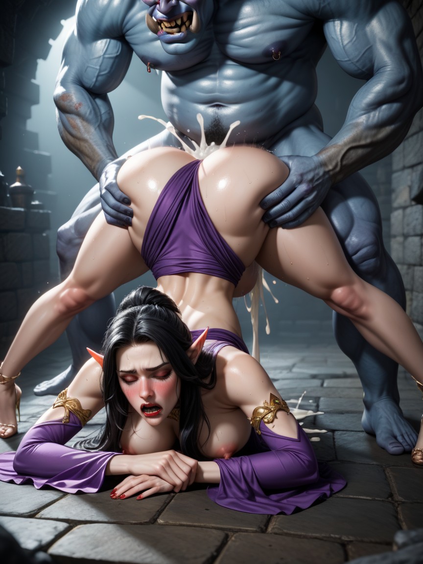 Elaborate Dress, Unaligned Bouncing Medium Breasts, Foggy Background AI Porn