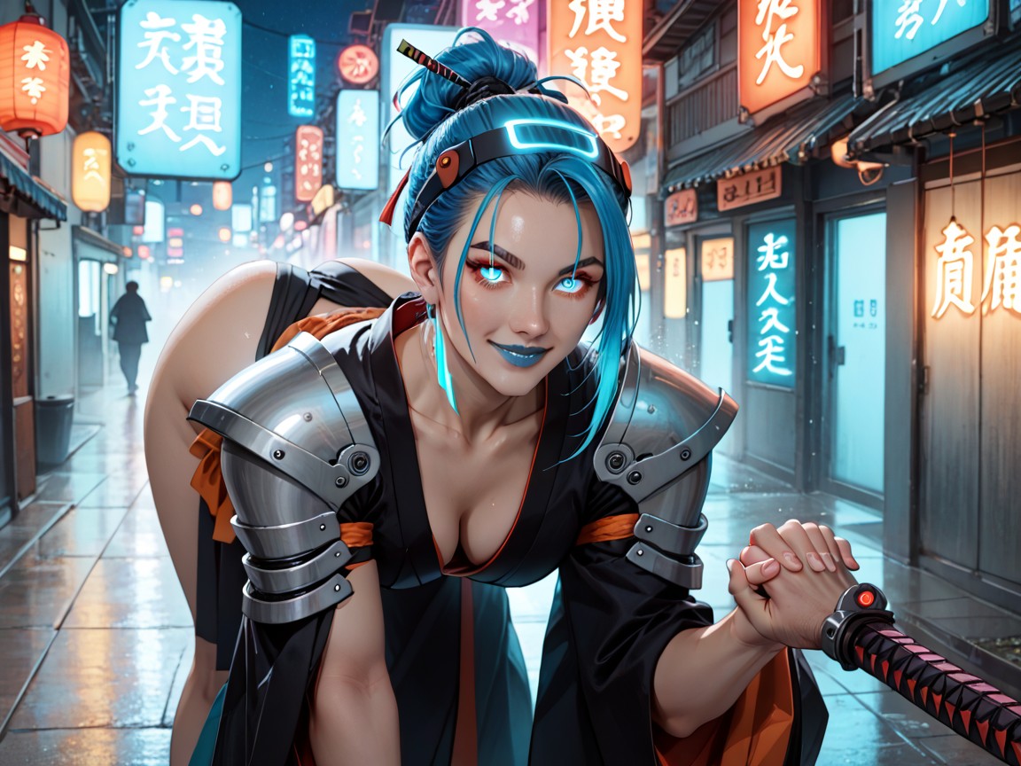 Happy Face, Round Eyes, Blue Lipstick Hentai AI Porn