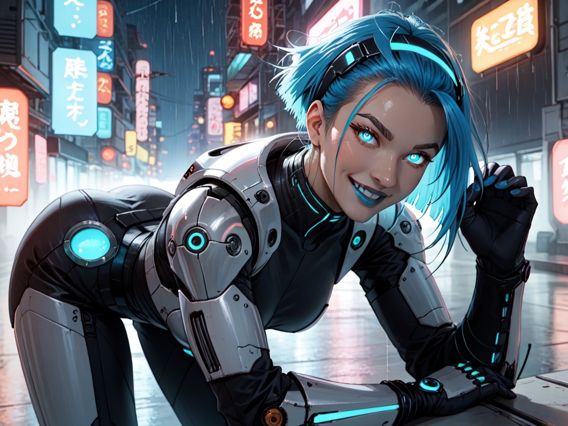 Round Eyes, Low Torso Height, Samurai Cyberpunk Background Hentai AI Porn
