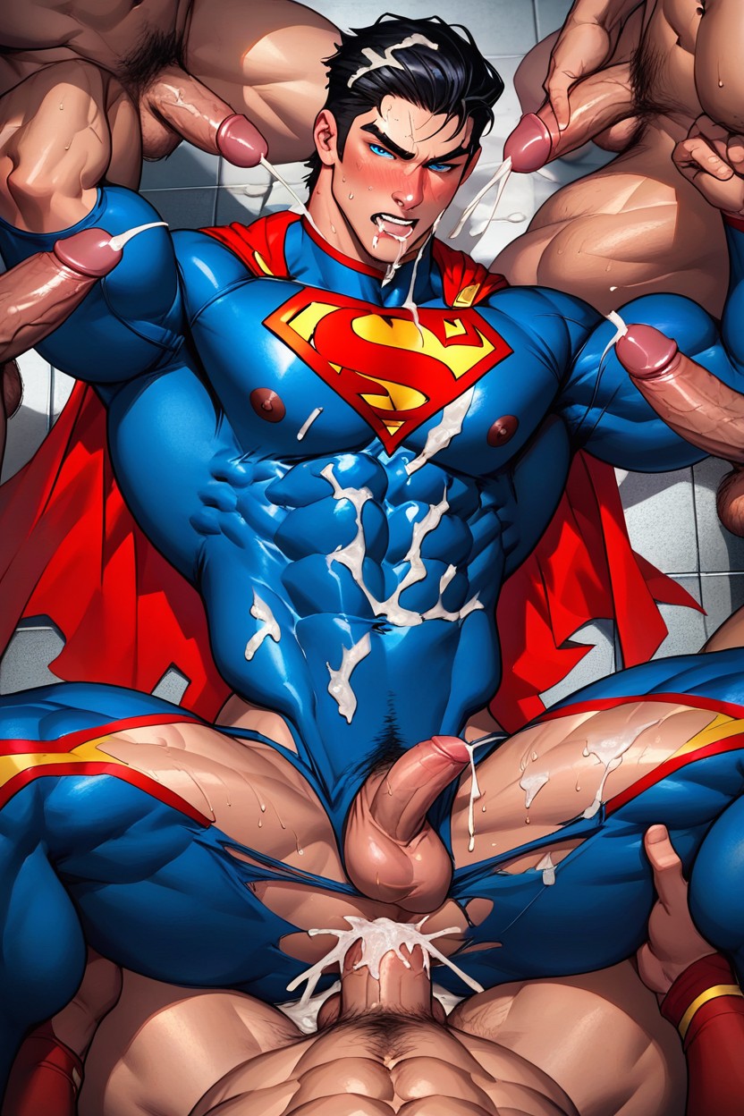 Spread Legs Up, Blue Tight Pants Pulled Down, Muscular Pornografia gay com IA