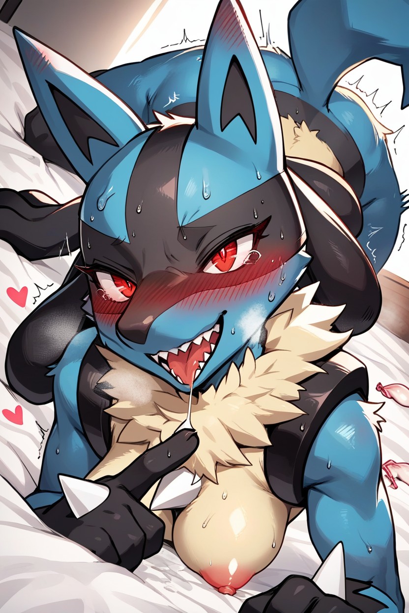 Lucario From Pokmon, 엎드려 눕기, Drooling 퍼리 AI 야짤