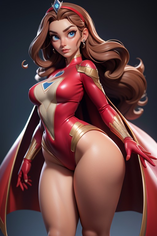 Curvy Hips, Red Swimsuit, Thighs Exposed AI Porn