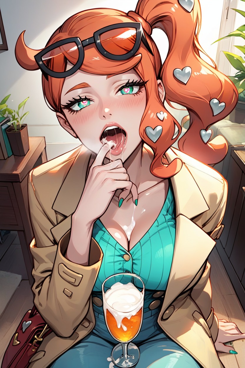 Finger In Mouth, Long_sleeves, Side_ponytail Hentai AI Porn