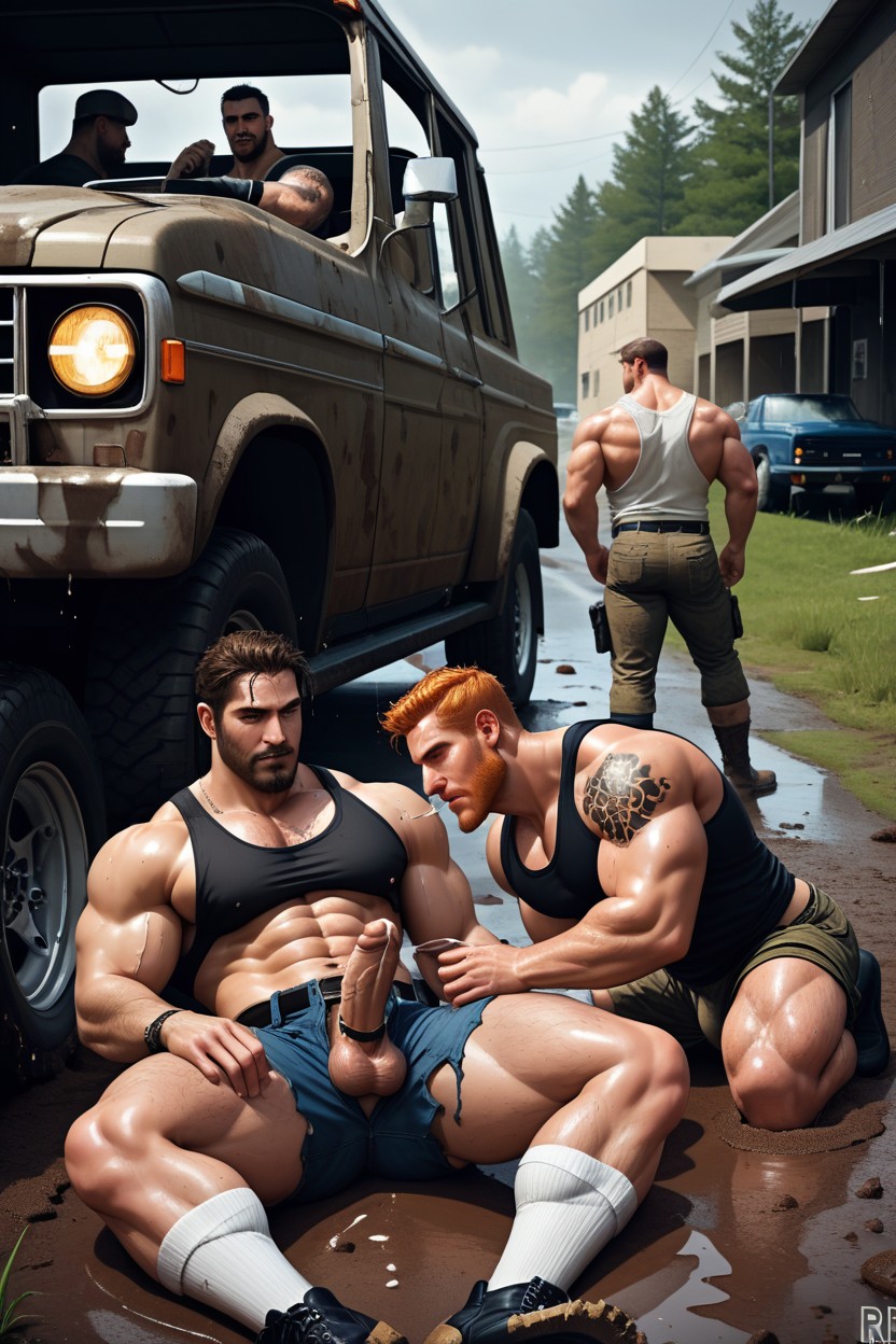 Mud Splattered, Hyper Realistic Faces, Metal Truck Porno IA Gay
