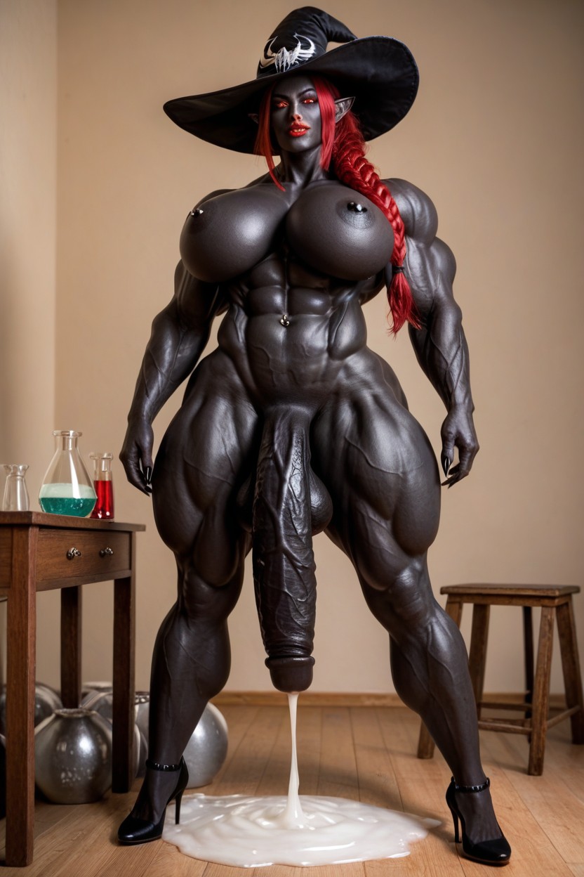Her Cock Is A Barbed Flared Cock, Exaggerated Massive Black Cock, Potion Shemale AI Porn
