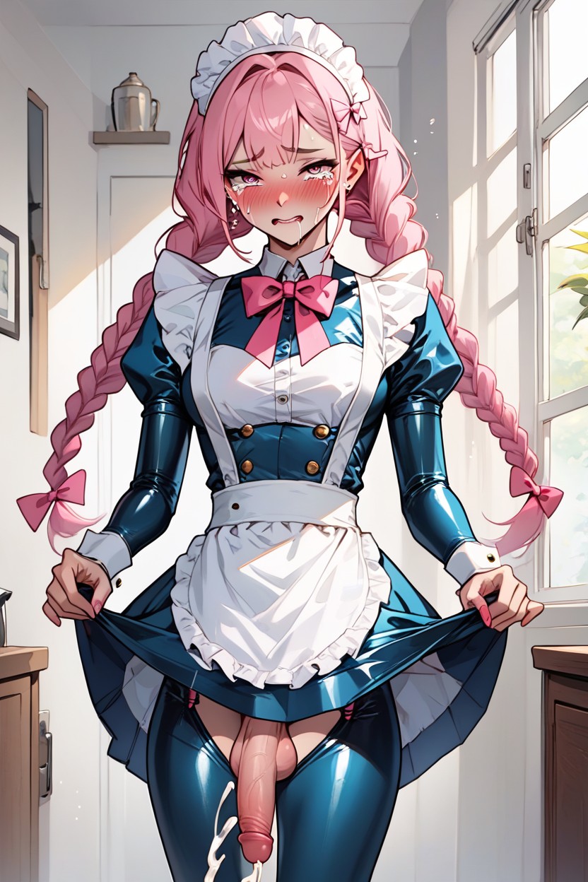 Penis Bulge Under Skirt, Pink Bows, Cumming Asian AI Porn