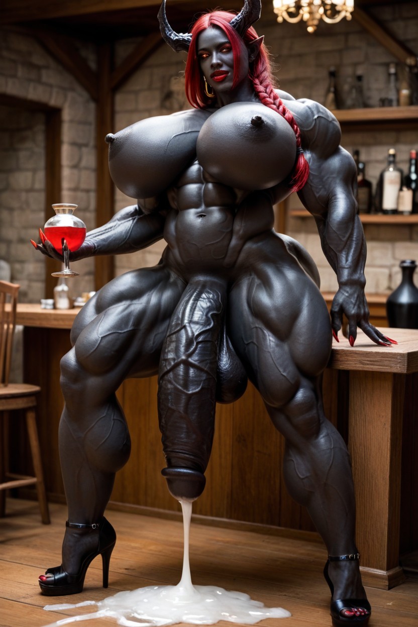 Extremely Long Black Cock, Cum Dripping Into Cauldron, Vagina Shemale AI Porn