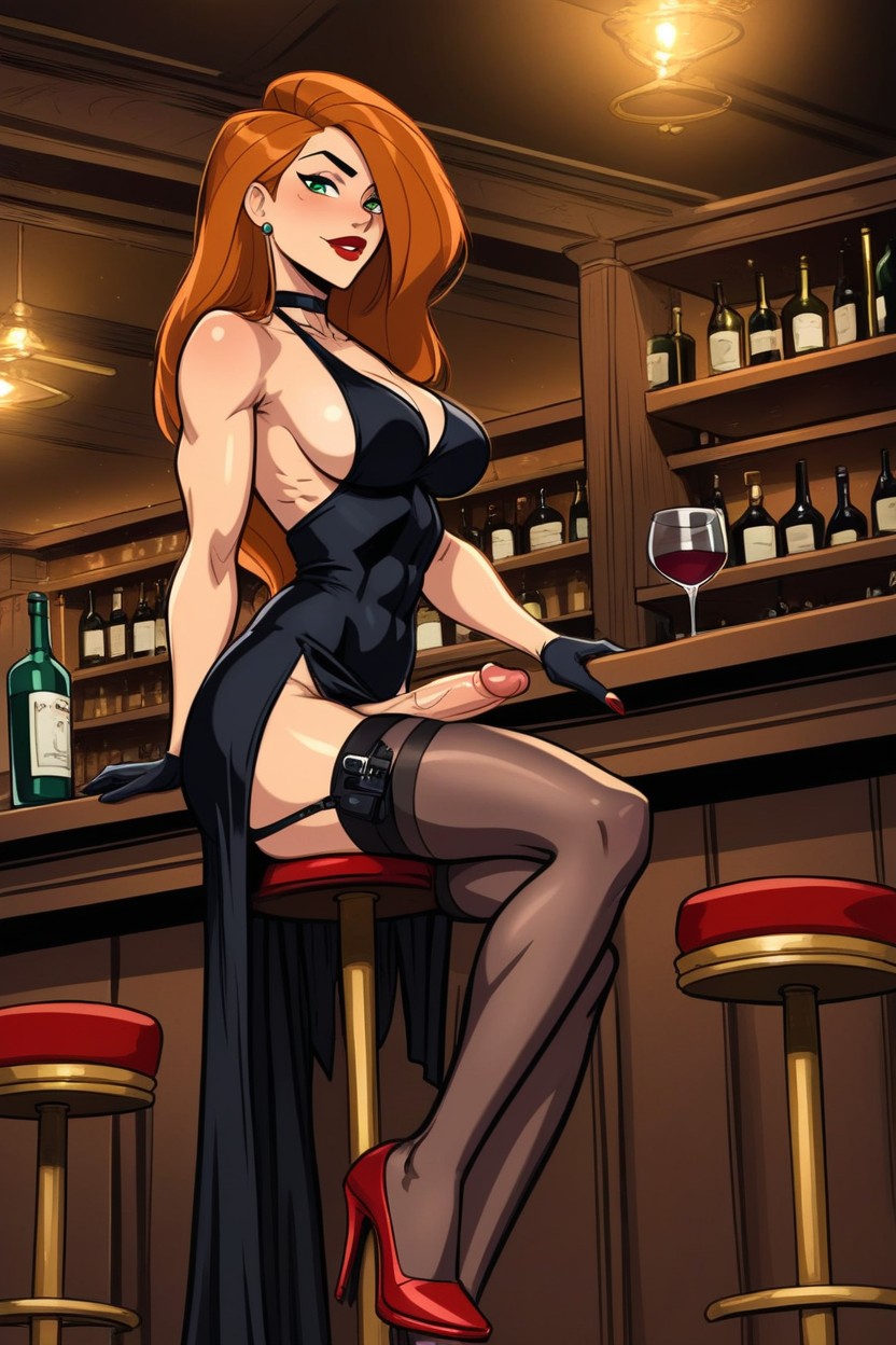 Garterbelt, Bar, Crossed Legs Sitting On Chair Shemale AI Porn