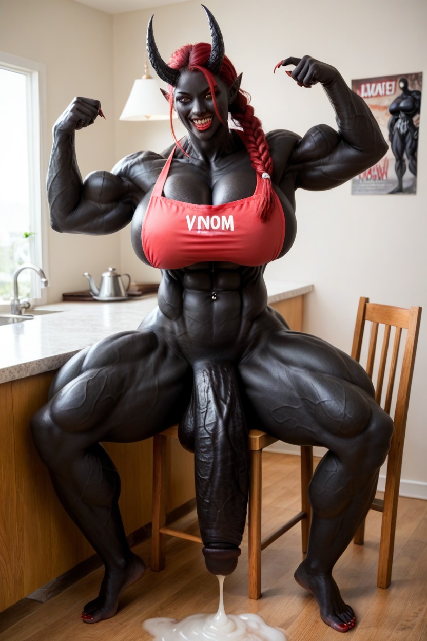 Black Stiletto Heels, Gigantic Shoulders, Bodybuilder Shemale AI Porn