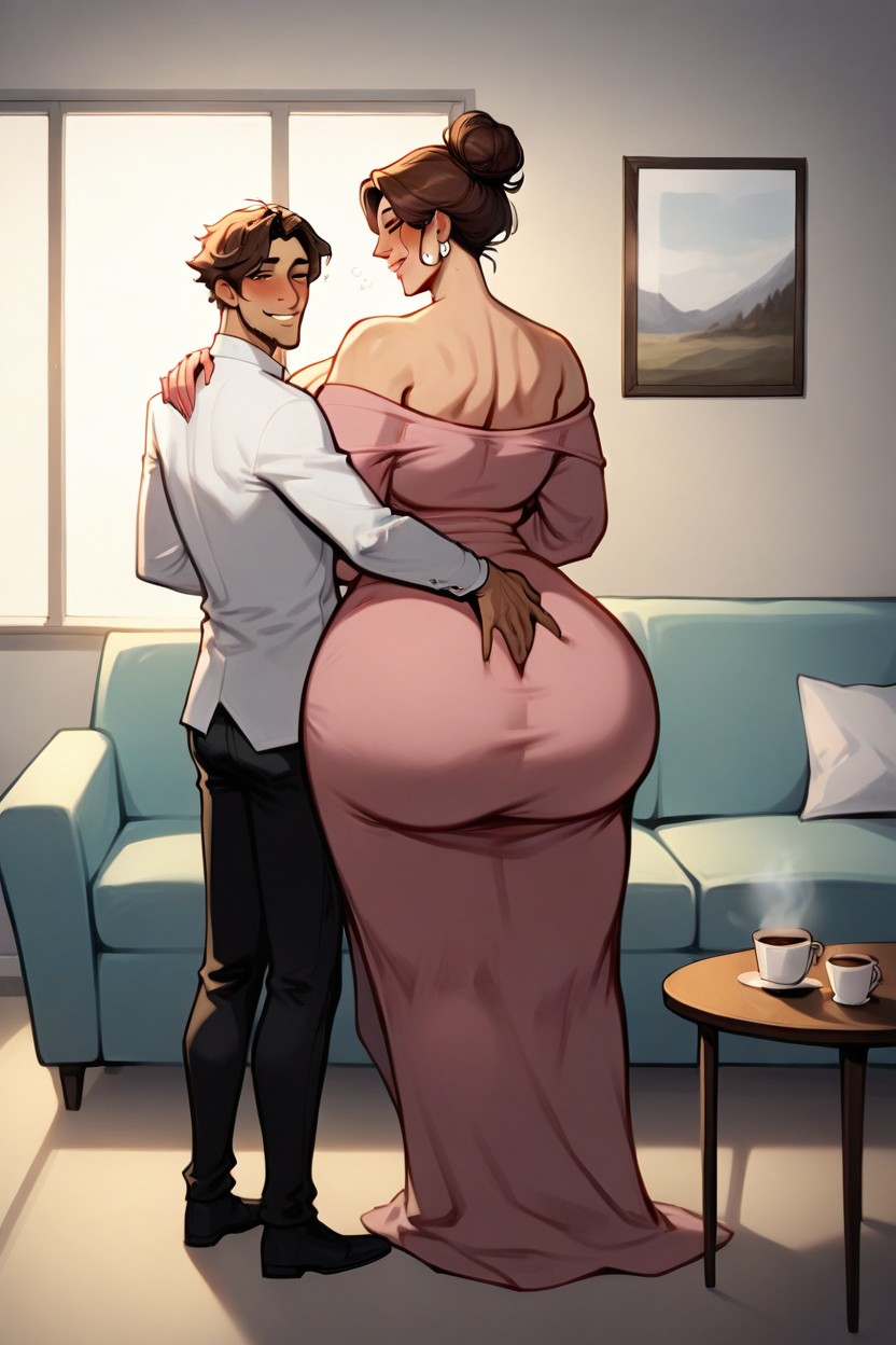 Off-shoulder, Clutching Booty, Bigger Bun Hair AI Porn