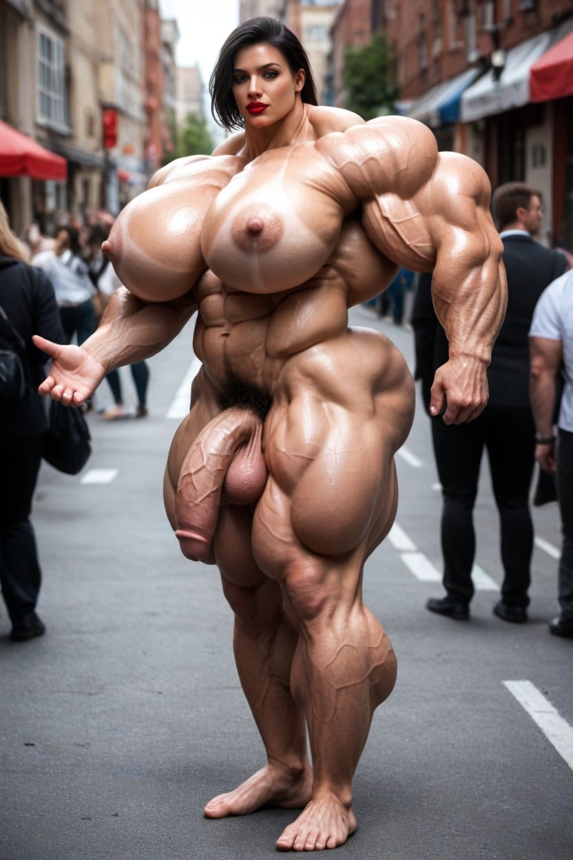 Housewife Muscles, Hyper Huge Traps, Medium Boobs Shemale AI Porn