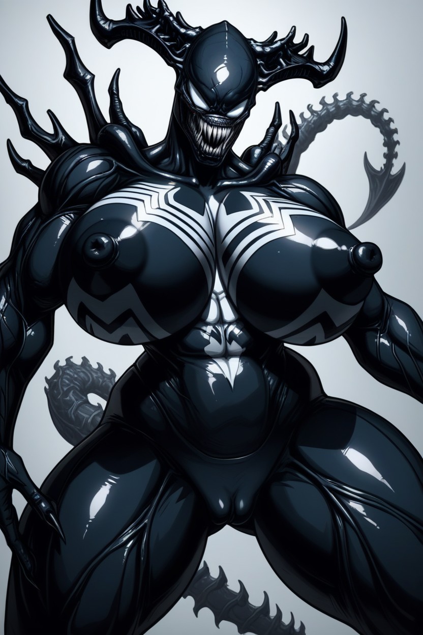 Ghostly Black Skin, Black Lipstick, Absurdly Gigantic Breasts Furry AI Porn