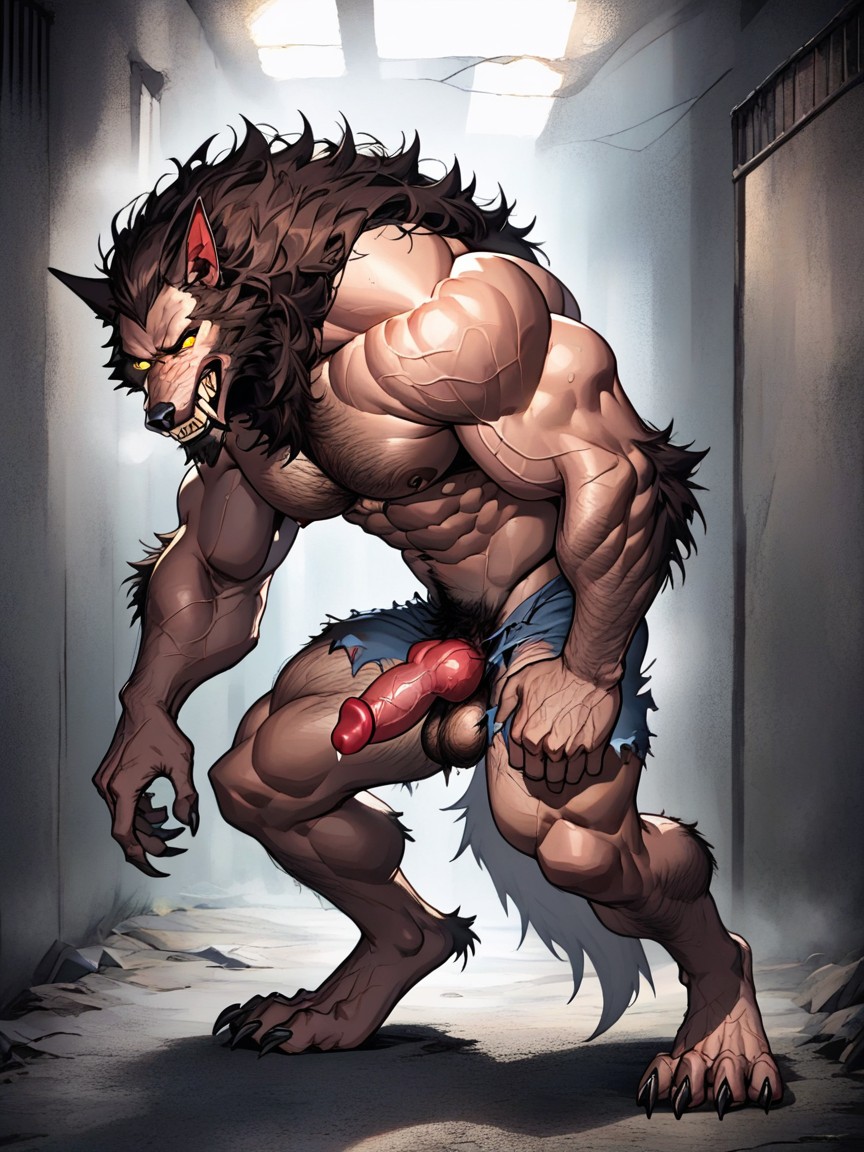 Side View, Anthro Art Werewolf, Prison AI Gay Porn