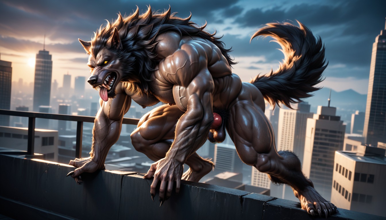 Hairy Scrotum, Courte Longueur, Werewolf Anthropomorphic Porno IA Gay