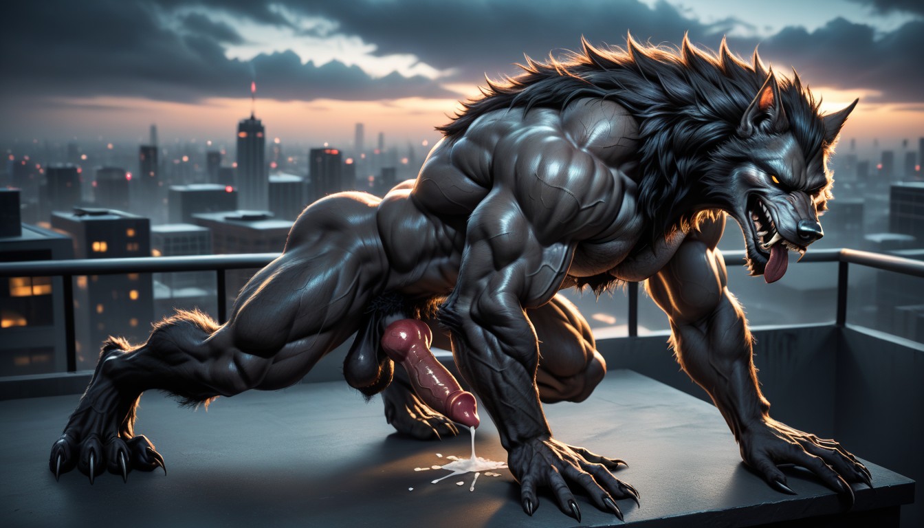 Werewolf Has A Werewolf Knot, Rear View, Pubic Hair AI Gay Porn