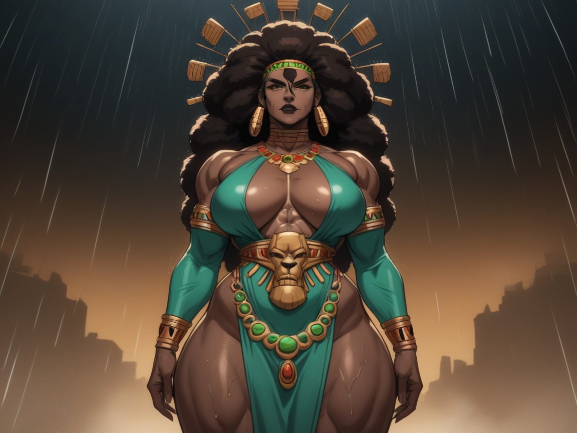 Long Breast Width, Feminine Muscular Body, Aztec AI Porn