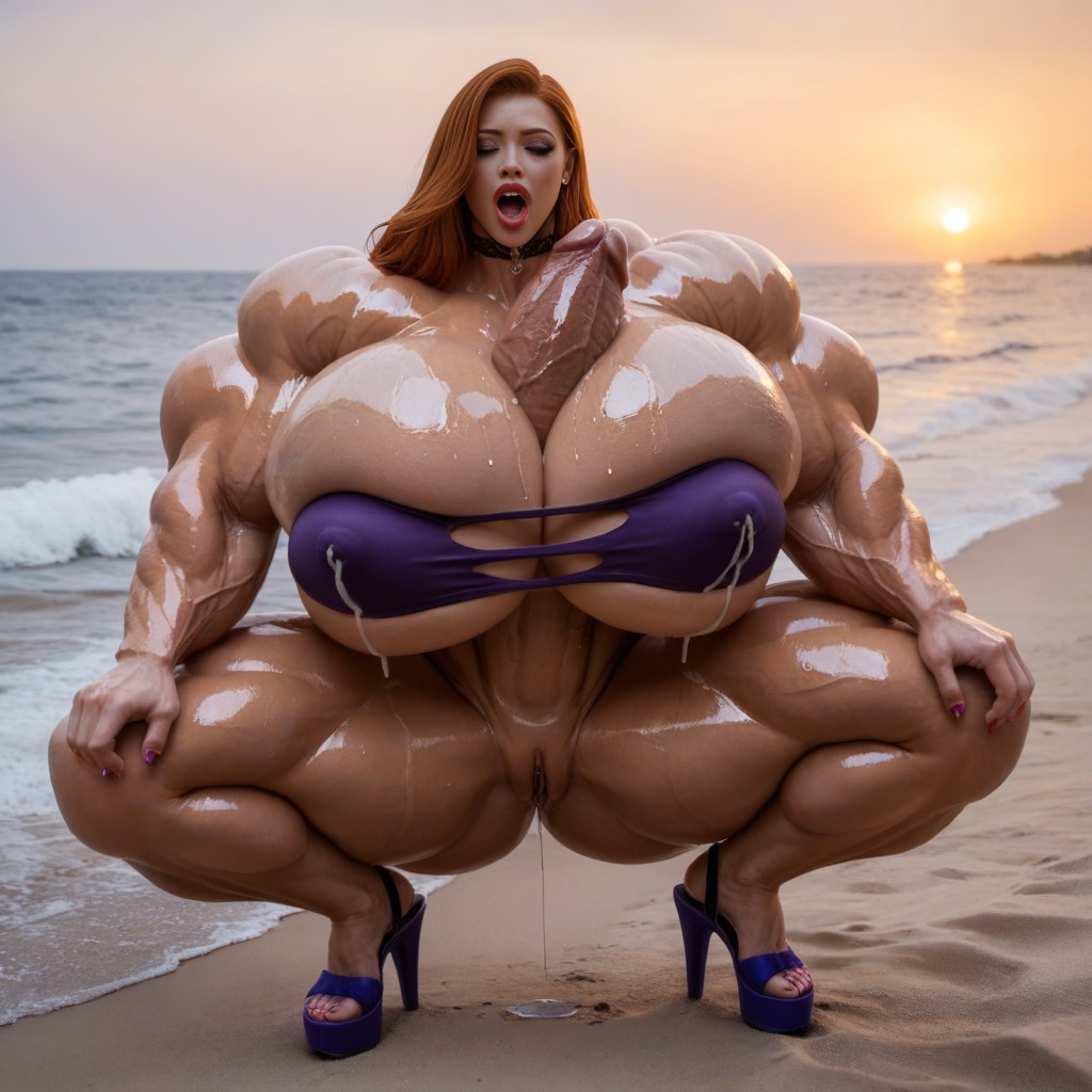 Beautiful Shapely Legs, Hyper Muscular Hot Busty Pretty Goddess, Sexy Sultry Feminine Face AI Porn