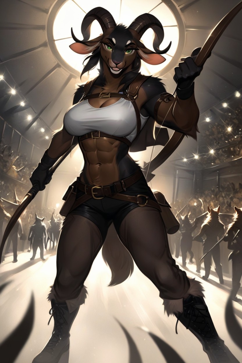 Wearing Brown Leather Pants, Small Ass, Background Furry AI Porn