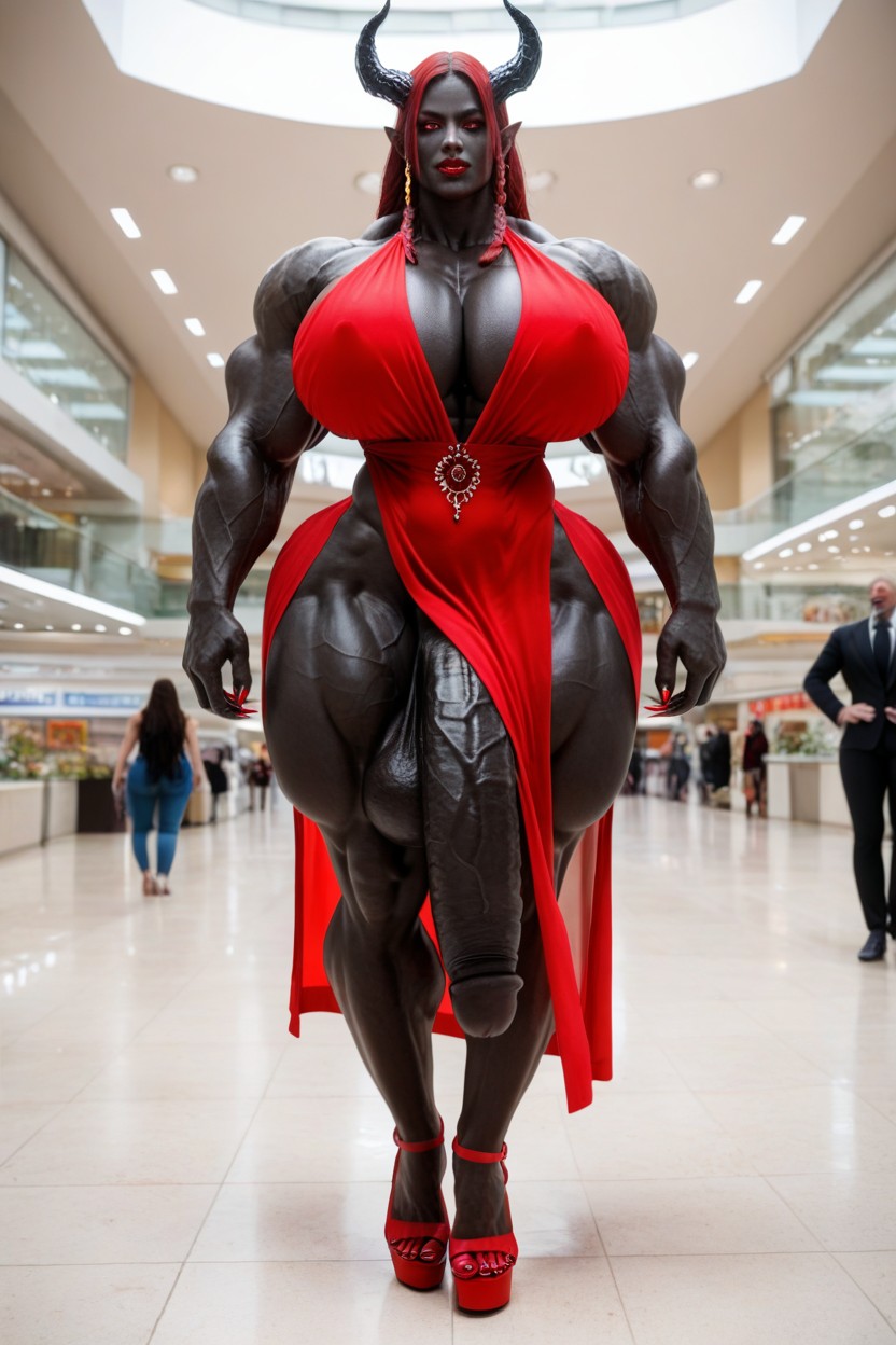 Glowing Red Eyes, Hyper Black Cock Growth, Extremely Long Black Cock Shemale AI Porn