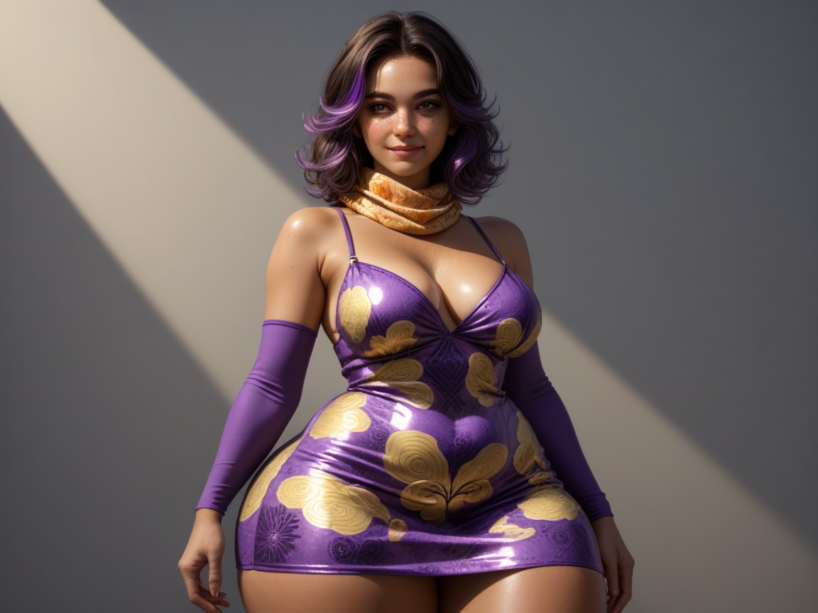 Thick Torso, Dimly Lit, Holding A Purple Clutch Purse Hentai AI Porn