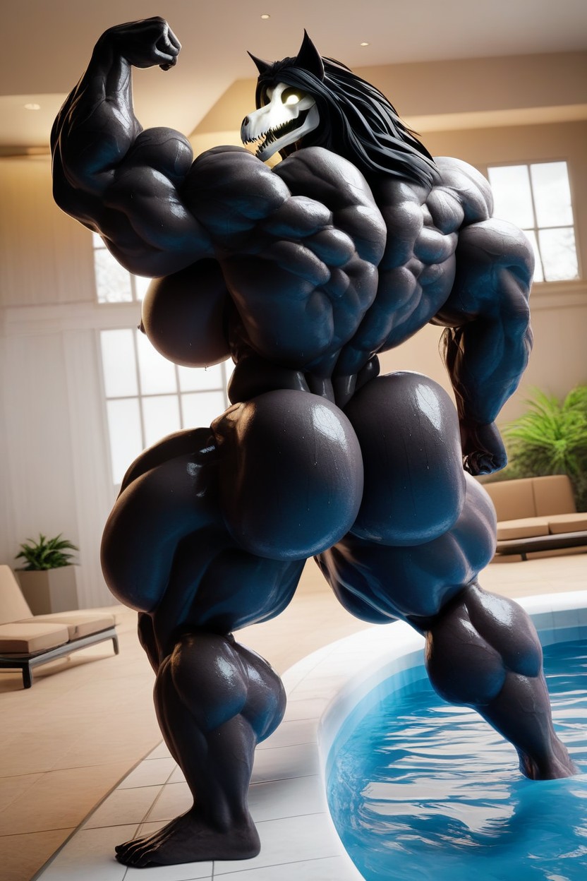 Defined Abs, Flexing His Dorsi Gigantic Serratus Anterior Gigantic Abdominal Obliques, Massive Pectoral Furry AI Porn