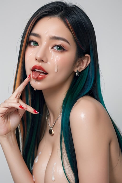 Multi Colored Hair, Necklace, Seductive Look Asian AI Porn