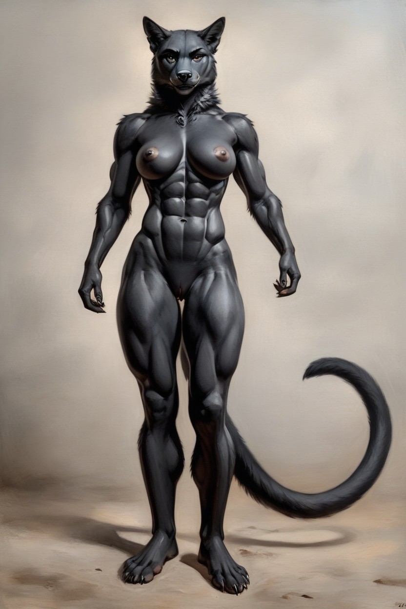 Fit Body, Black Nose Bridge, Sexy Waist Furry AI Porn