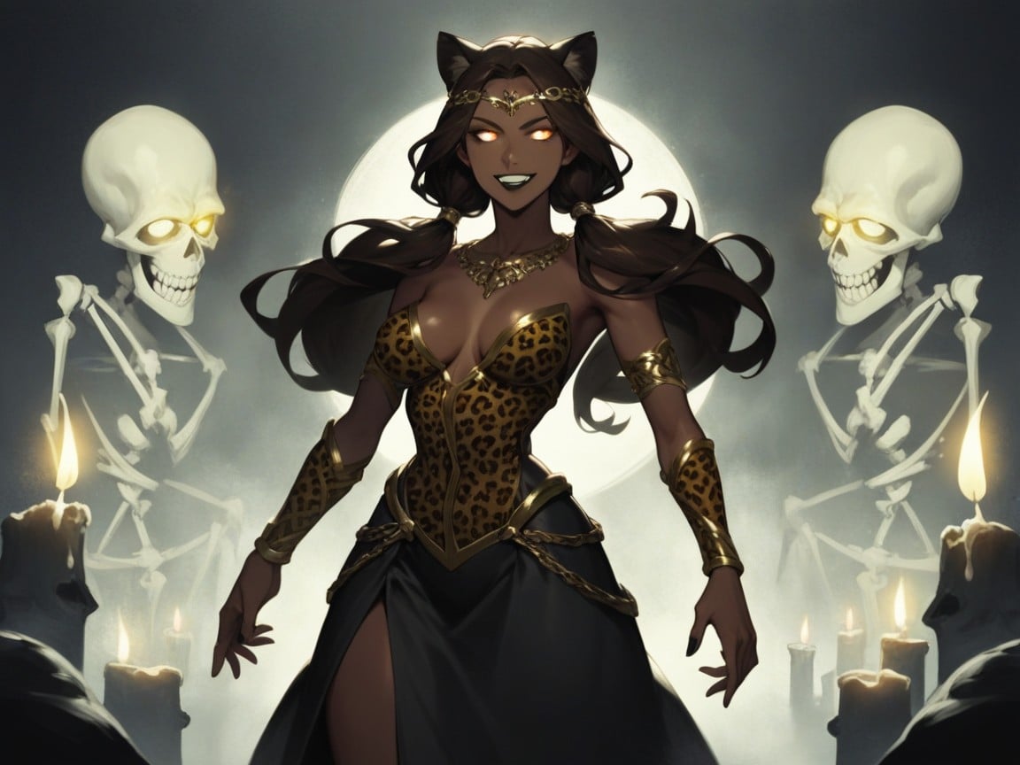 Glowing Eyes, Necromancer Woman, Dimly Lit Asian AI Porn
