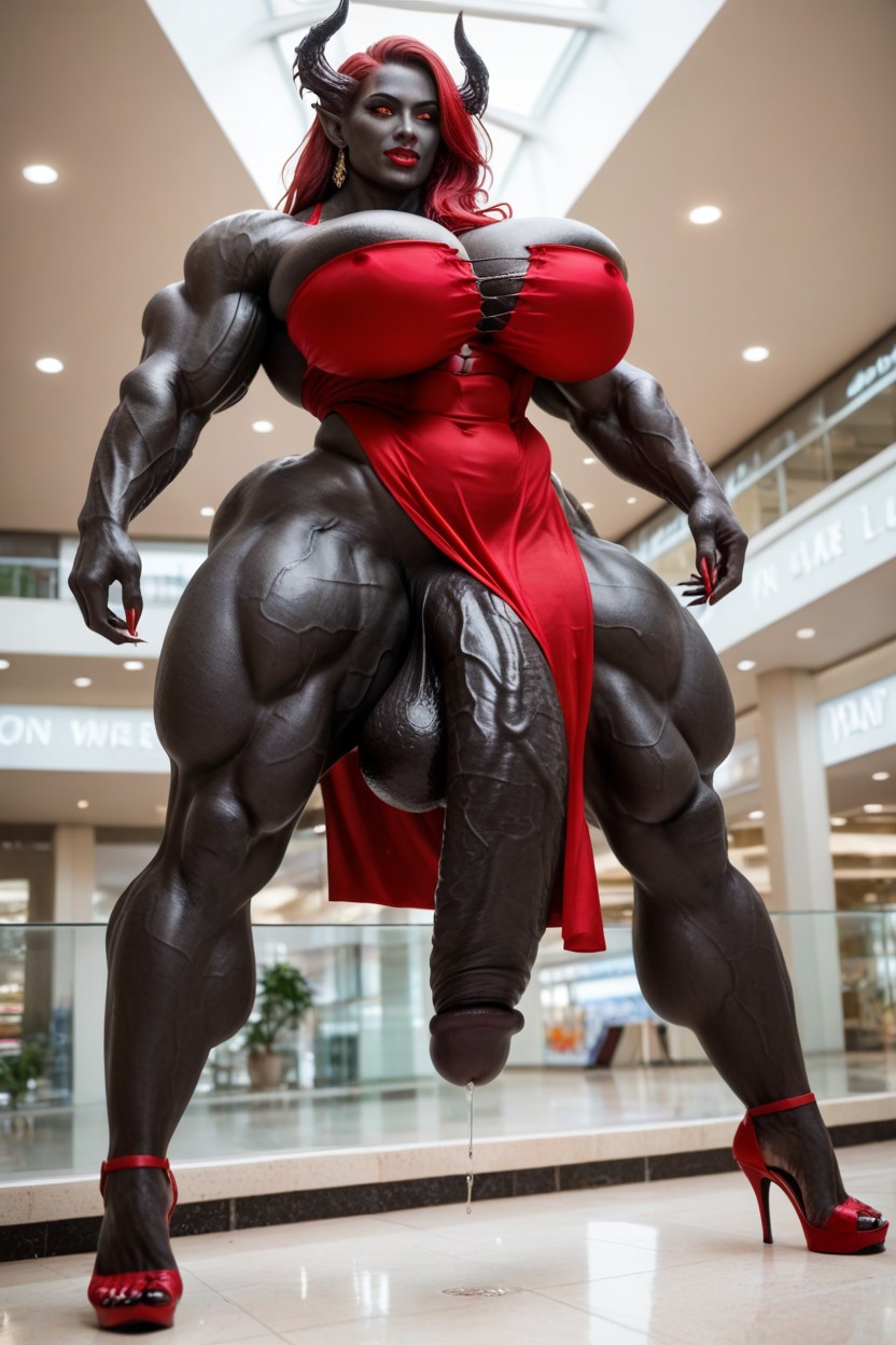 Exaggerated Massive Black Cock, Big Claws, Oni Horns Shemale AI Porn