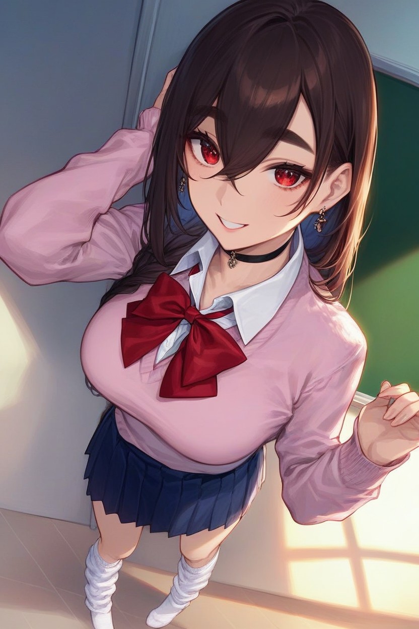 Kneehighs, Red Eyes, Waist AI Porn