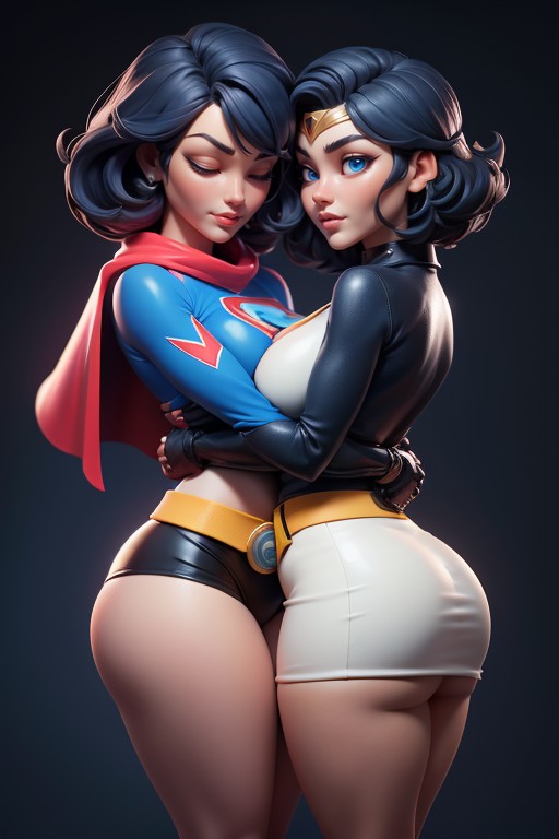 Two Girls Hugging, Side View, Thick Body AI Porn