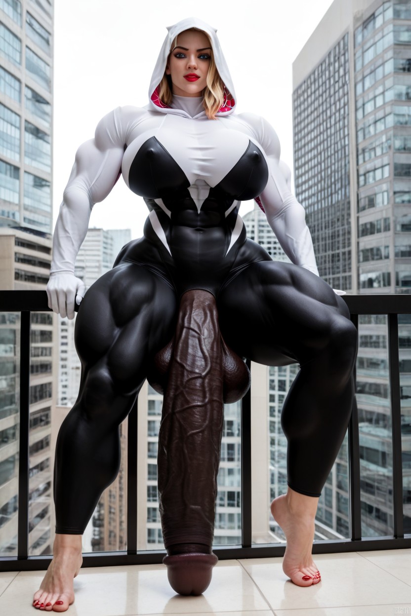 Full Body, Night, Hyper Black Cock Growth Shemale AI Porn