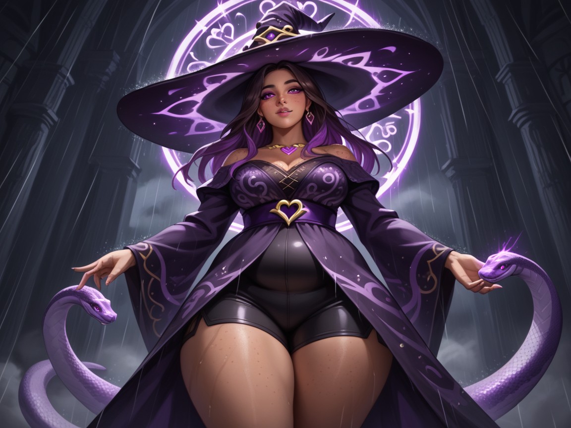 Freckles On Breasts, Purple Witch Robe, Gigantic Witch Hat Hentai AI Porn