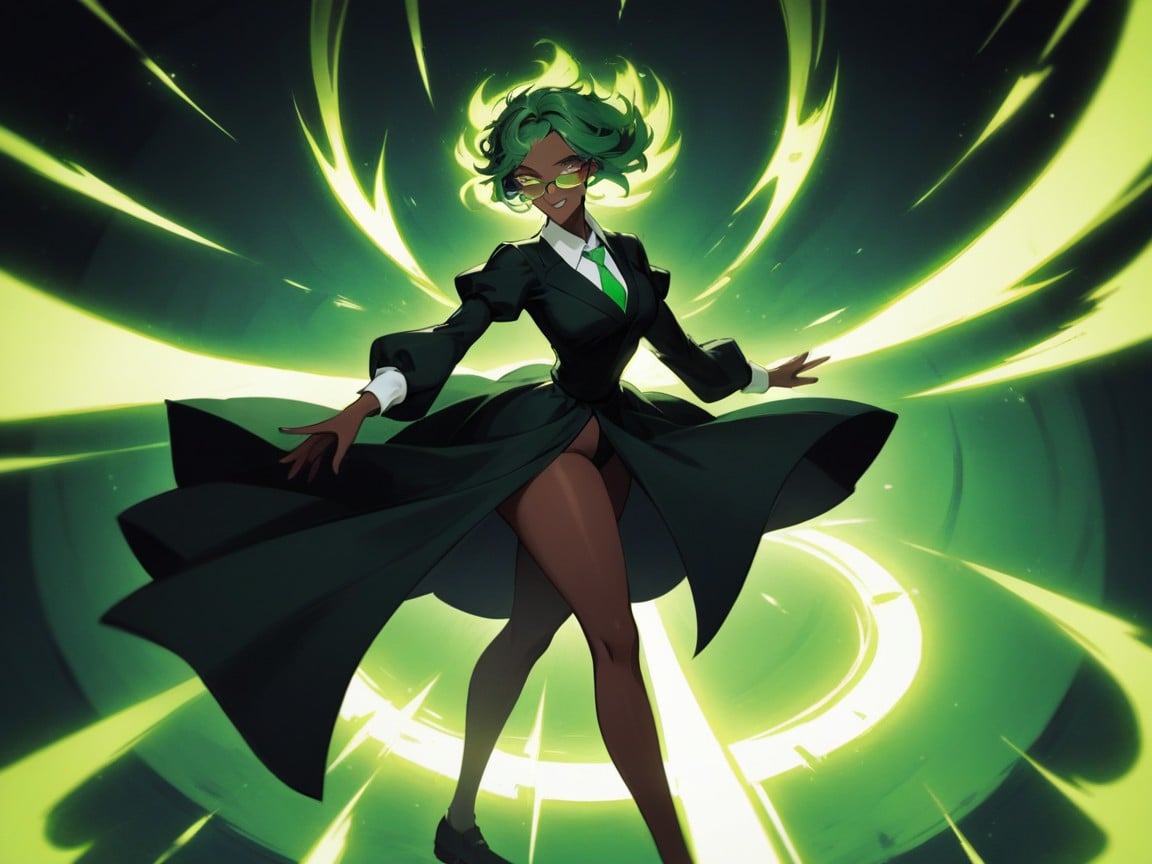 Noir, Very Short Hair, Green Wizard Robe AI Porn