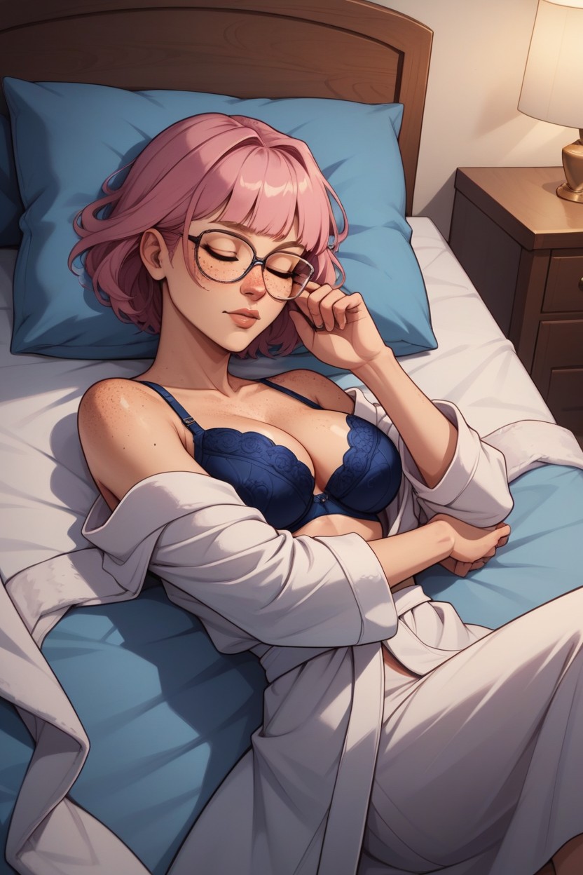 Laying On Bed, Bangs, Bra AI Porn