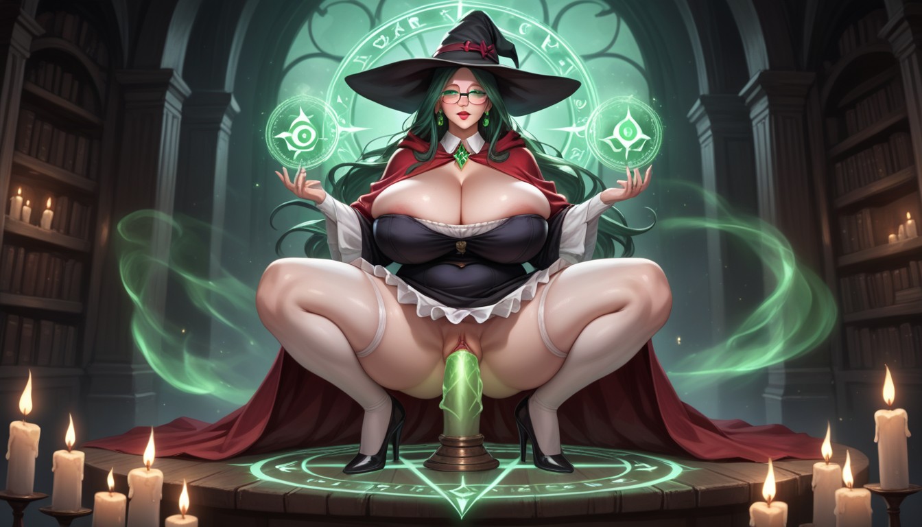 Beautiful Sorceress, Huge Saggy Natural Breast, Strong Wind Blowing Hentai AI Porn