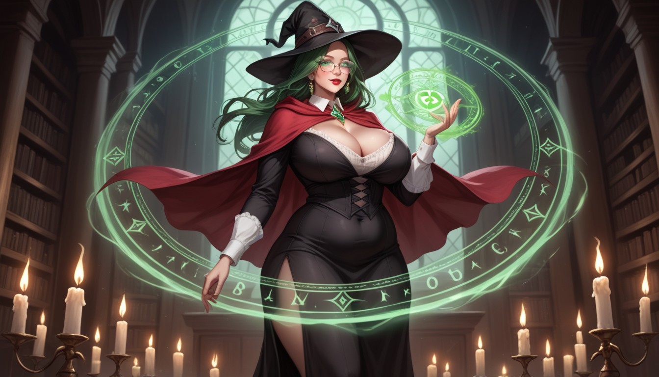 Big Hips, Glowing Green Heart Symbols On Body, Blushing Hentai AI Porn