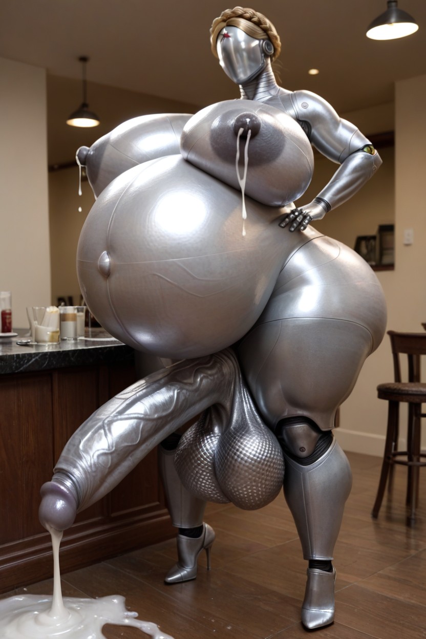 Metallic Cock, Massive Pregnant Belly, Metallic Body Porno shemale IA