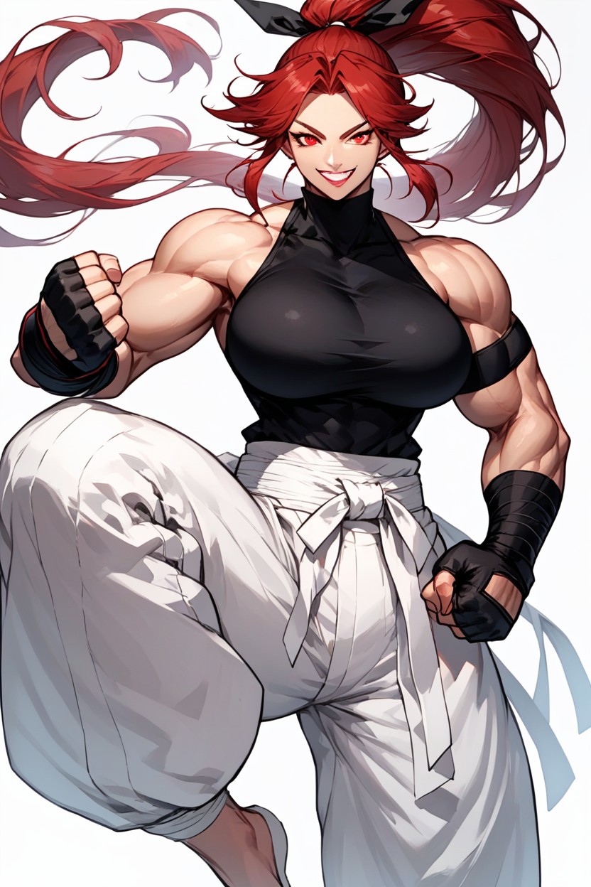 Black Sleeveless Turtleneck, Ponytail Tied With A Black Ribbon, Visible Forehead Hentai AI Porn