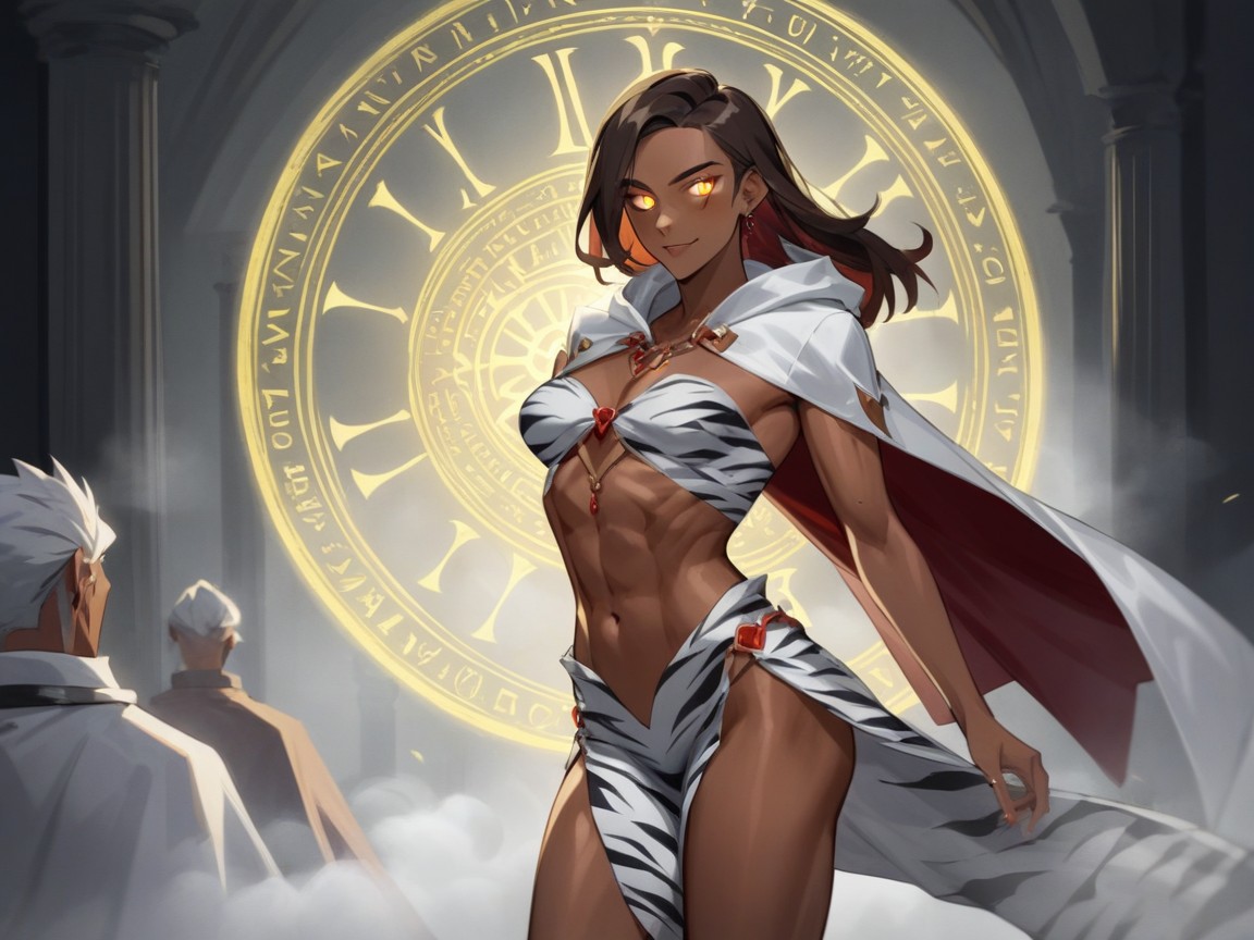 Wearing Silver Tiger Print Wizard Clothes, Squared Abdomen, Time Magic AI Porn