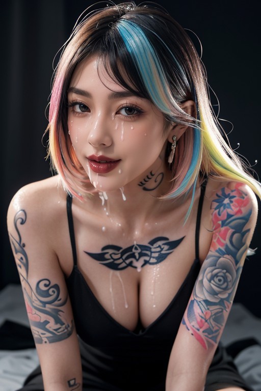 Exposed Breasts, Oiled Skin, Cum Dripping From Pussy Asian AI Porn