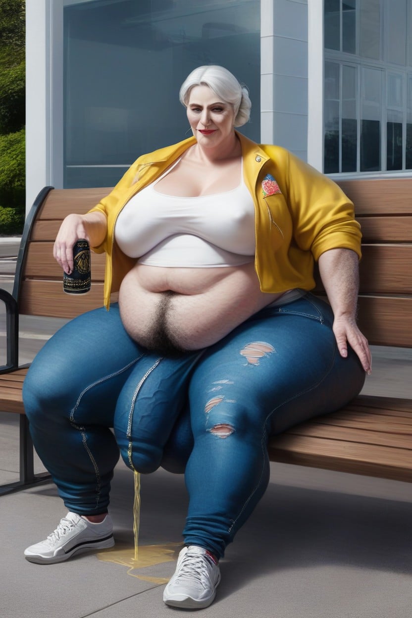 Hairy, Bbw, Sitting On Bench AI Porn