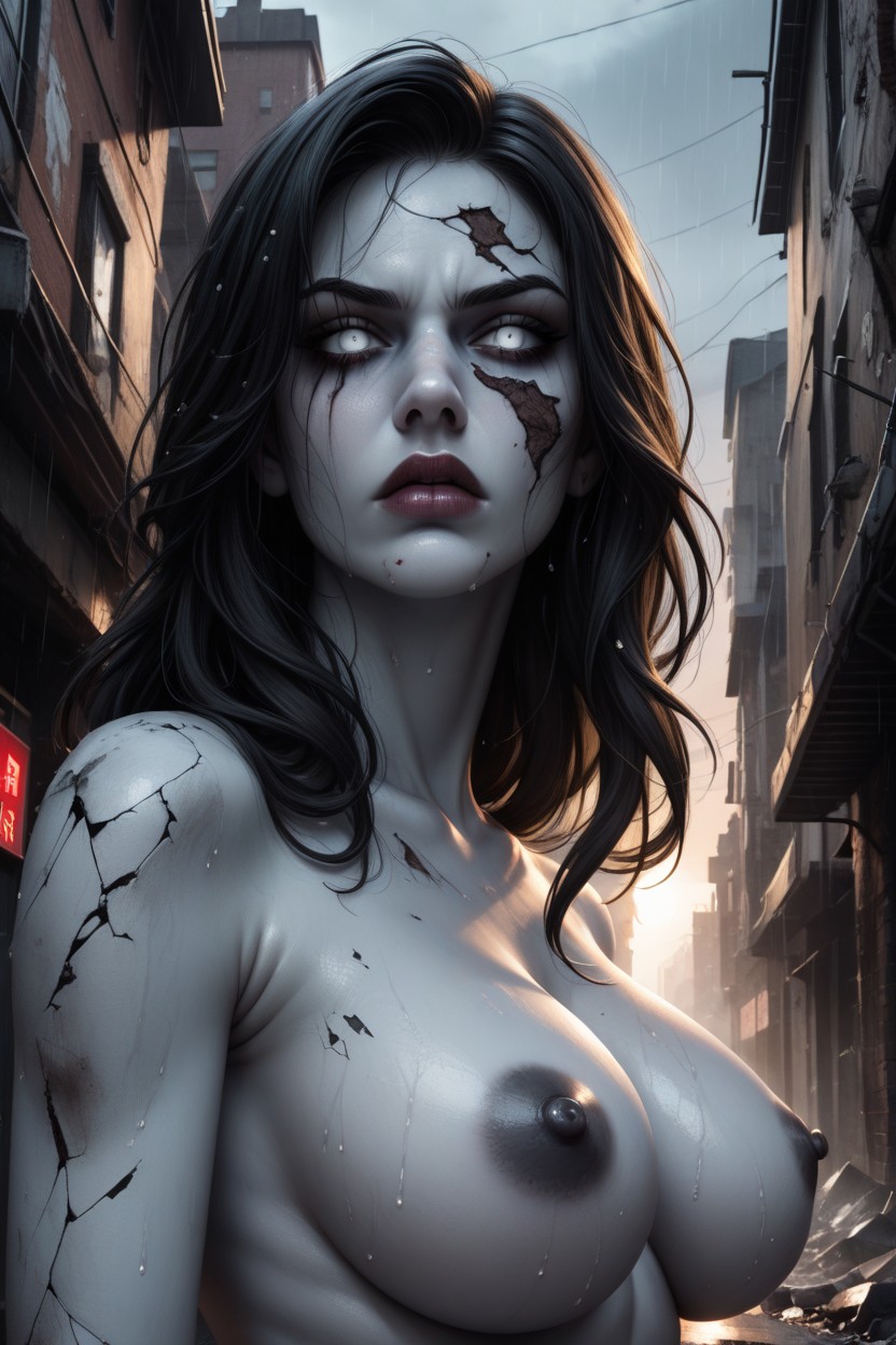 Unnatural Grey Blue Skin, Detailed Background, Horror Movie Style Hentai AI Porn