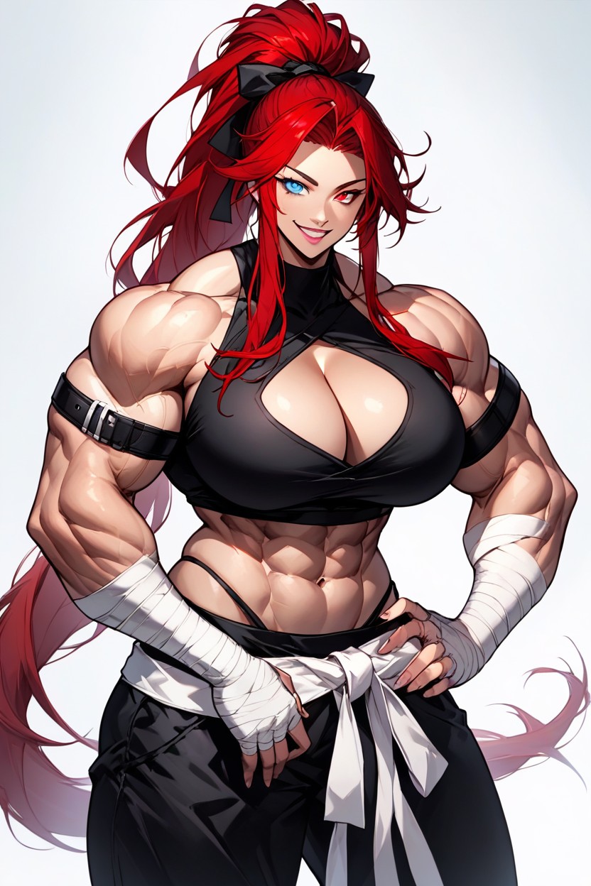 Pechos Masivos, Large Body, Black Baggy Martial Art Pants Hentai IA