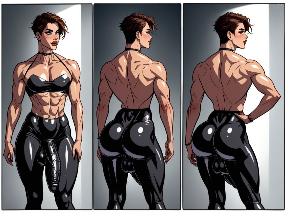 Superhero, Front And Back Comparison, Hyper Veiny Cock Bulge Shemale AI Porn